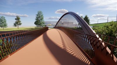 View of the proposed bridge looking up the Cooks River towards the railway bridge