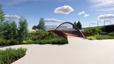 View of the proposed bridge looking up the Cooks River towards the railway bridge